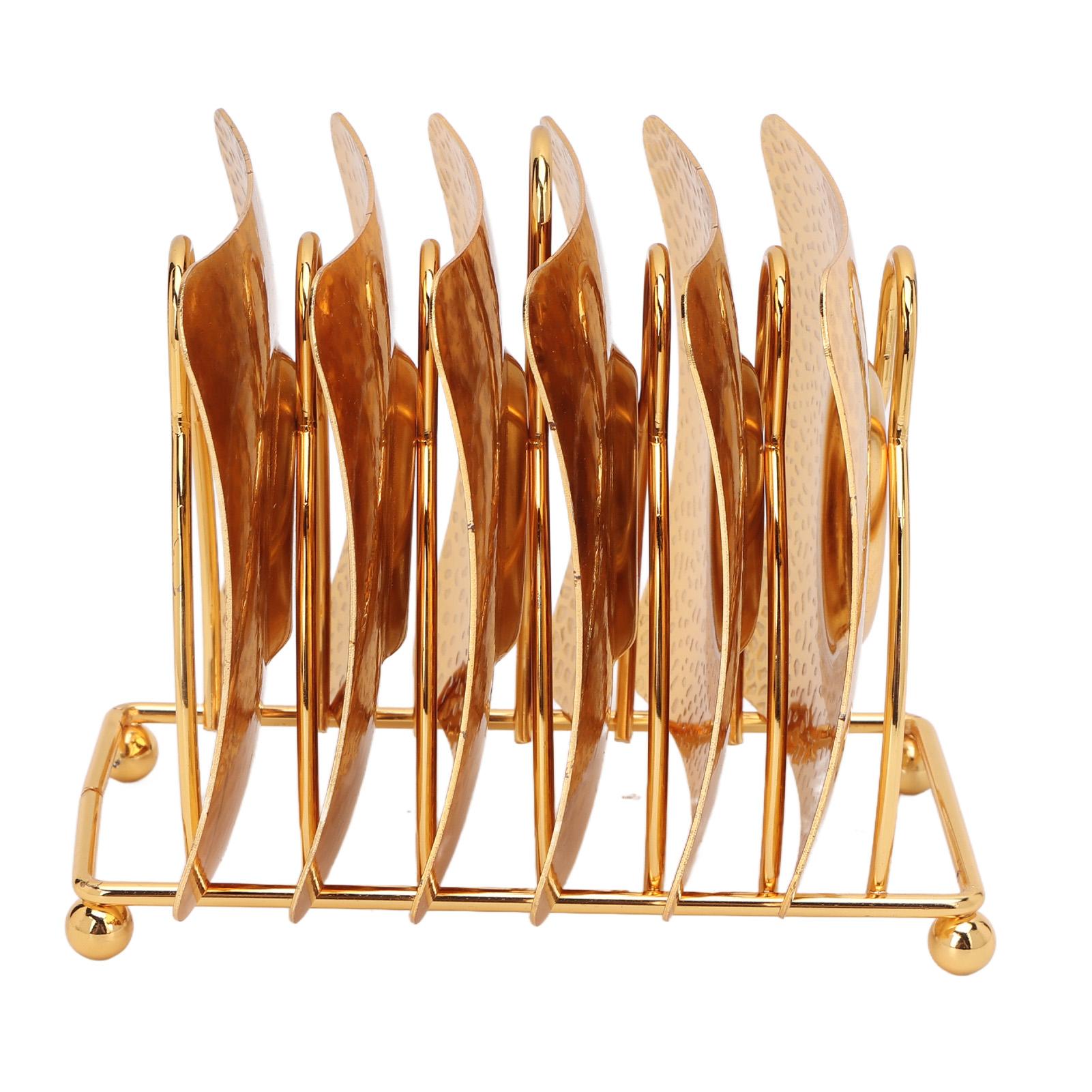 

Glittering Metal Coasters Simple Gold Decorative Coasters Set with Holder for Bars Homes Kitchens Cafes Restaurants