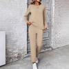 Completo da Donna Moda a Manica Corta con Scollo Rotondo e Taschino, Pantaloni a Gamba Dritta
