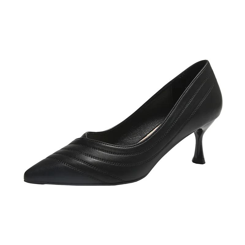2024 Fashion Women Shoes Career Versatile Black Pointed Shallow Single Shoes Female Sexy Fine Heel High Heels Zapatos Mujer