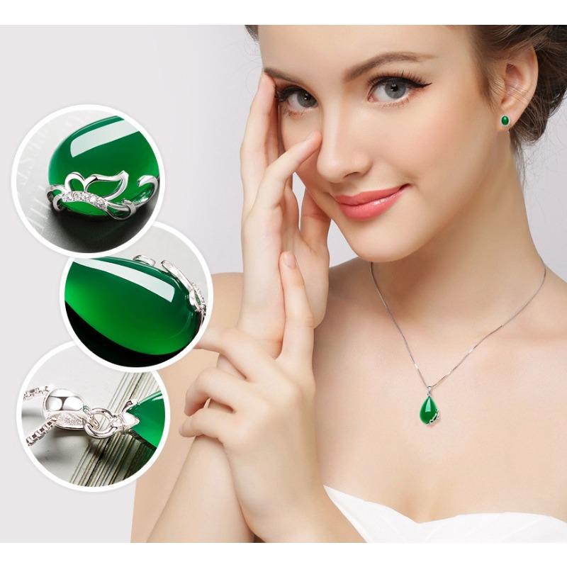925 Silver Necklace Female Green Chalcedony Butterfly Pendant Fashion Ornament