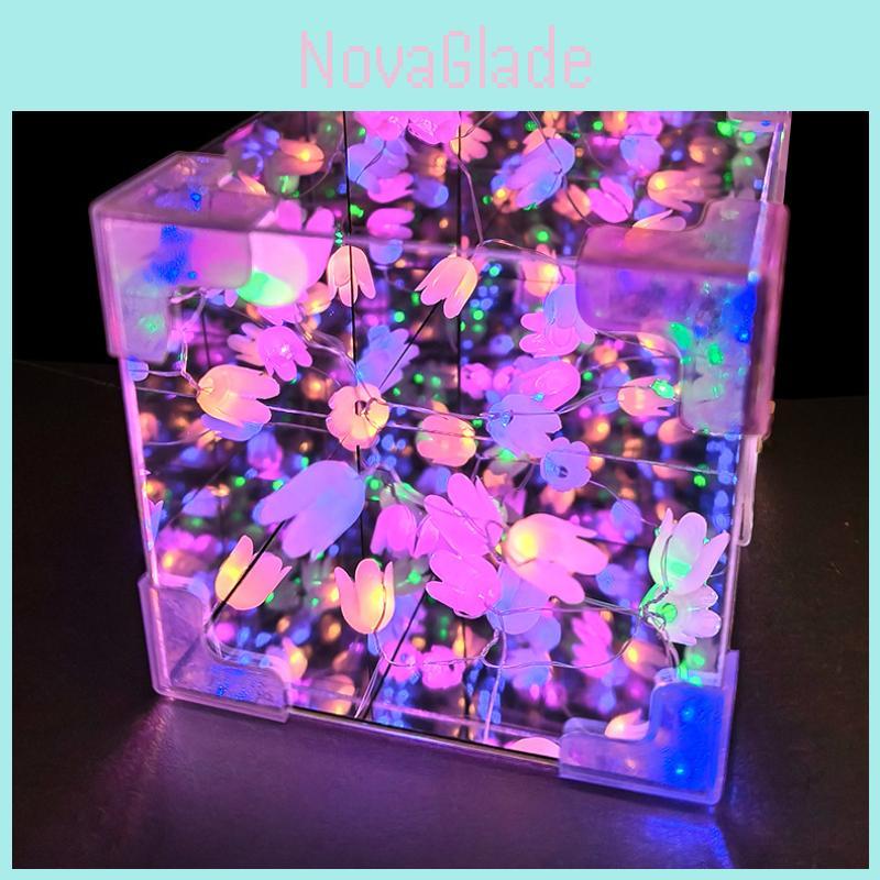 Handgefertigter Montage-Spiegel Tulpenblumenmeer Würfel-Nachtlicht Puzzle-Spielzeug-Set Für Gehirnentwicklung