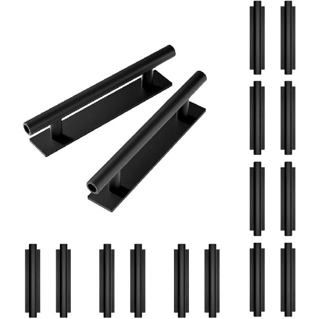 Self-Stick Push Pull Helper ABS Plastic Wardrobe Handle Instant Cabinet Drawer Furniture Handles (Black, 16)