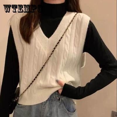White V-neck Vest Vest Sweater Sweater Spring and Autumn Women Korean Version Loose Short Outer Jacket