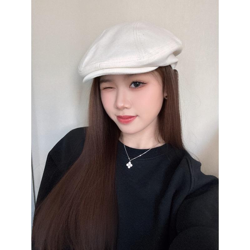 British Beret Women's Autumn and Winter Retro Front and Back Versatile Newsboy Hat Literary Painter Hat Suede Forward Hat