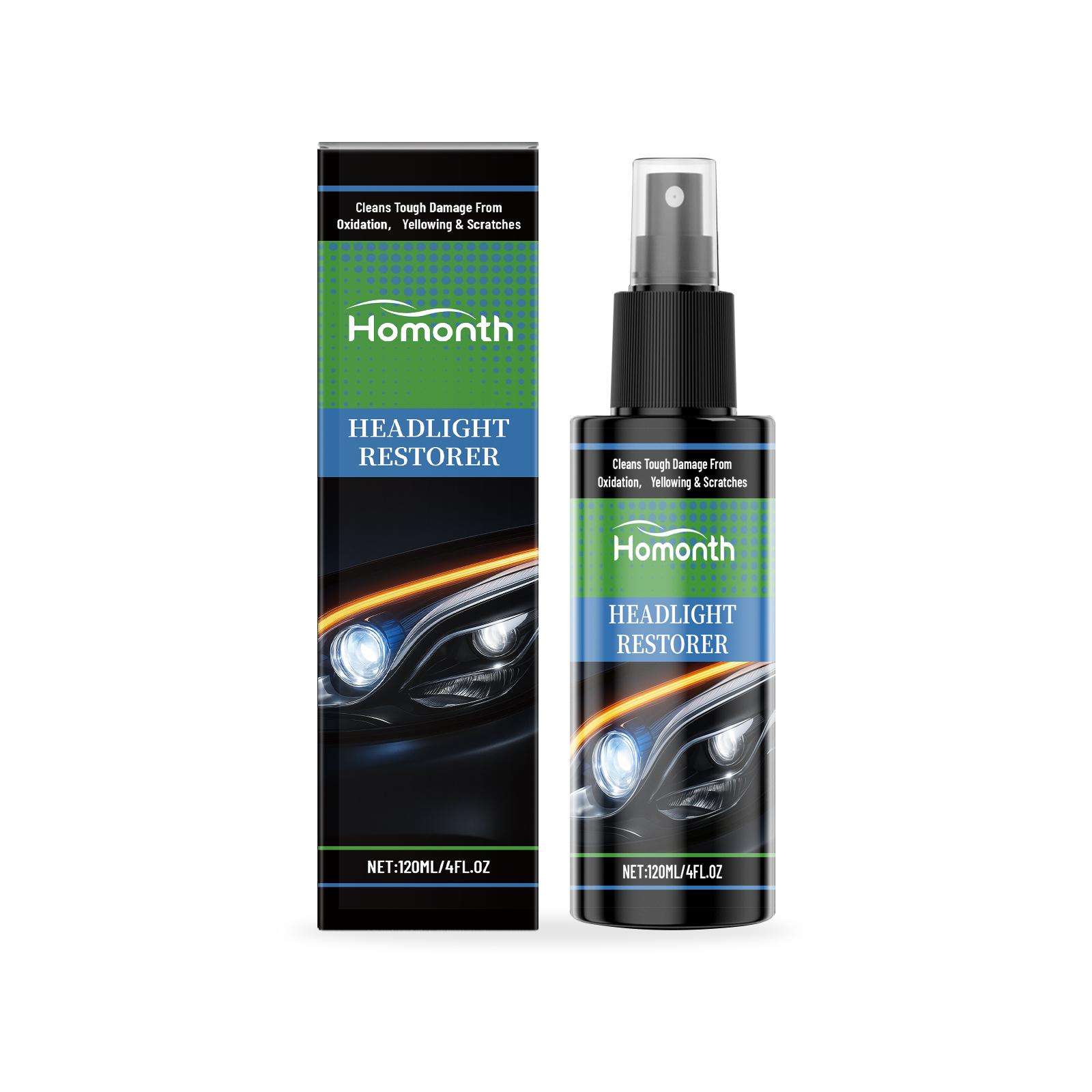 Homonth Car Headlight Restoration Spray 120ml, Headlight Polish Cleaner, Remove Oxidation & Yellowing, Brighten & Restore Headlights