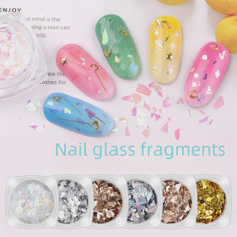 Iridescent Nail Art Sequins: Colorful Cellophane Fragments & Aurora Paper