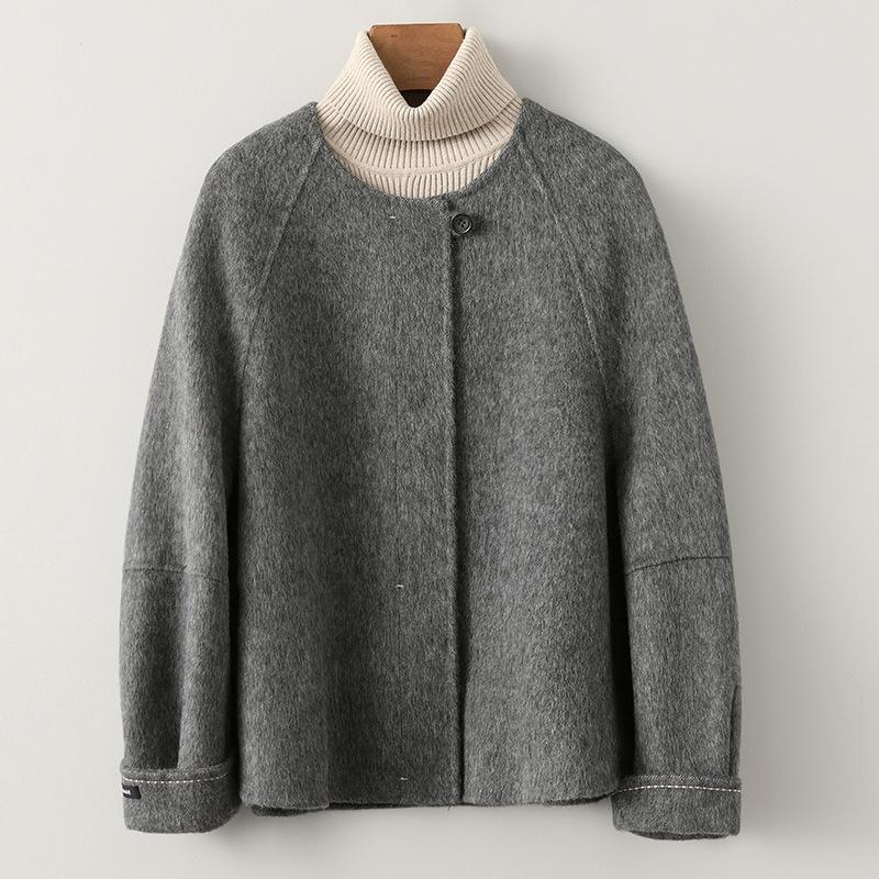 Весенне-осеннее новое двустороннее кашемировое пальто, женское короткое шерстяное пальто, женская одежда S темно-серого