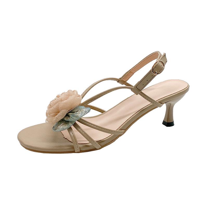 2024 Stunning Camellia Fairy Style High-Heeled Sandals - Women s One-Strap Summer Sandals Size 36