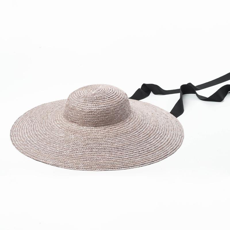 New British retro light top straw big brim top hat women's stage catwalk beach sunscreen sunshade strap straw hat