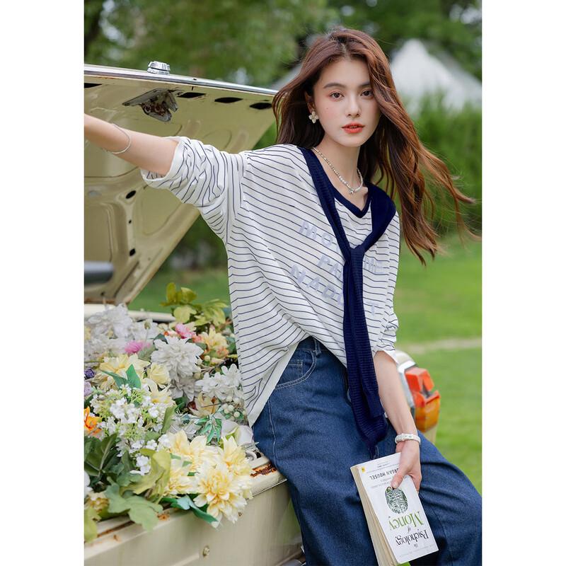 

Mocana Autumn/Winter Striped Letter Print Knit Sweater MKNJD3900 One Size