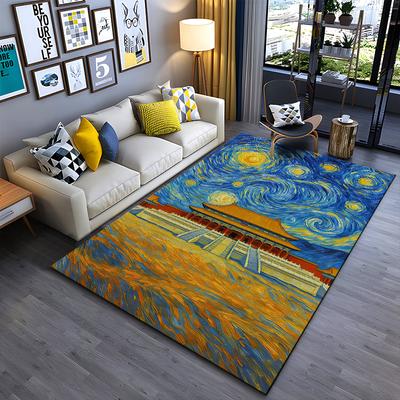 "Van Gogh Style Starry Night Palace Pattern Carpet for Living Room" Suitable for Use As an Anti-slip for Living Room Bedroom Sofas