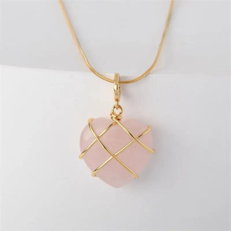No Ip Pink Crystal Heart Pendant Necklace With Waterdrop Design For Girls And Friends