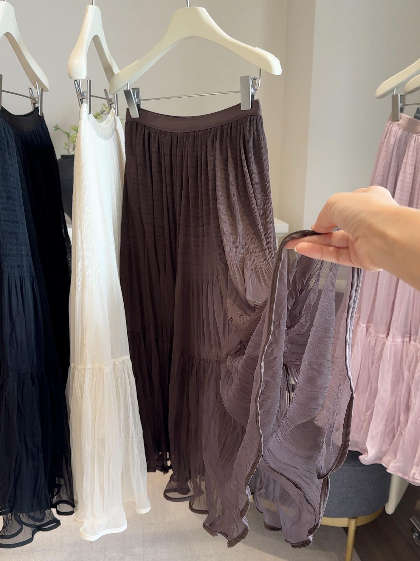 Элегантная плиссированная сетчатая пэчворк юбка А-силуэта - Женская осенняя на резинке средней длины One Size кофейный