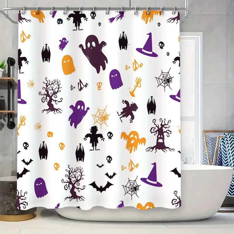 

Spooky Halloween-Themed Shower Curtains Featuring Ghostly Figures And Witchy Hats Perfect For A Spooky Bathroom Makeover! W60H190(CM)-1 Pcs