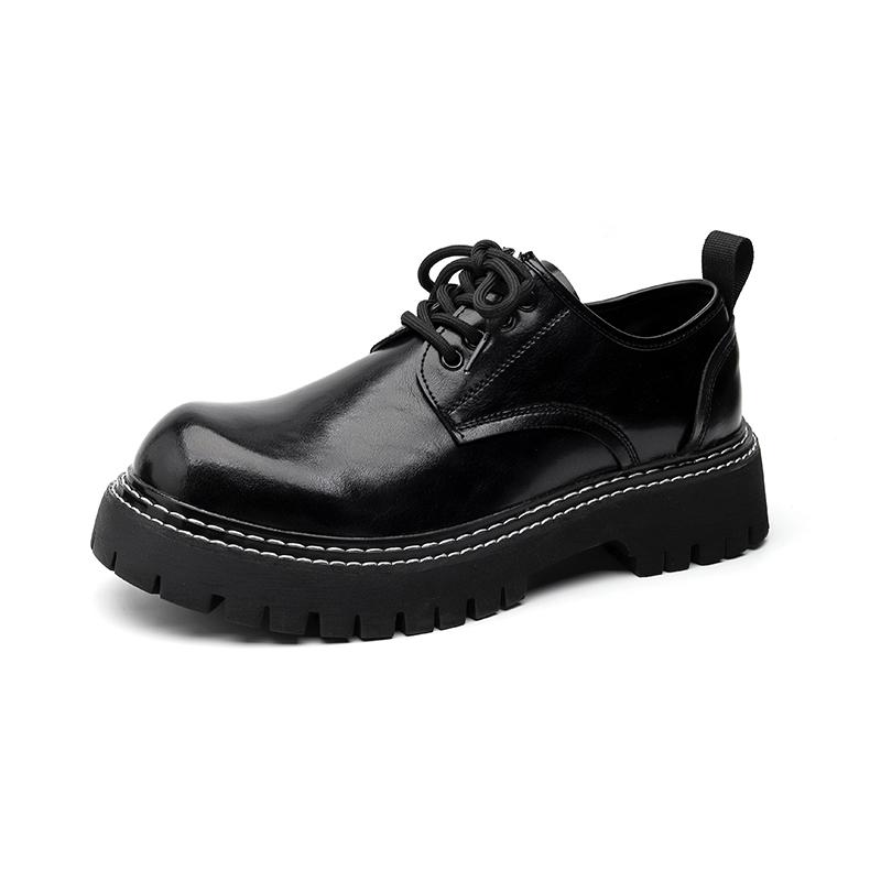 

2024 Мужская рабочая обувь в британском стиле с большим носком, кожаные туфли-оксфорды на толстой подошве, мужские повседневные кожаные туфли на шнуровке 40 чёрный