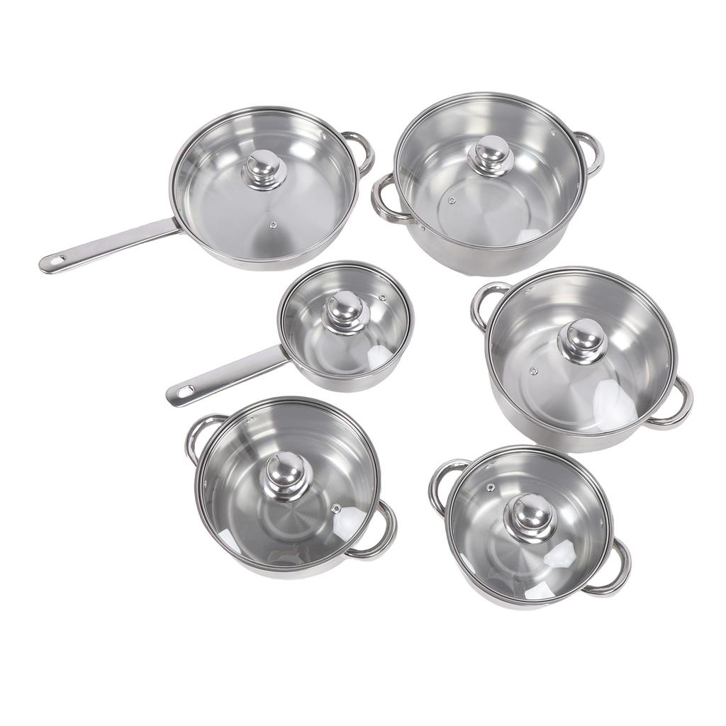 6 Pcs Stainless Steel Pots and Pans Set Even Heating Thickened Easy To Clean Cookware Set with Lids for Kitchen