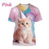 Children's T-Shirt Cute Cat Graphic Girl Round Neck Kids Clothes Fashion Summer Top