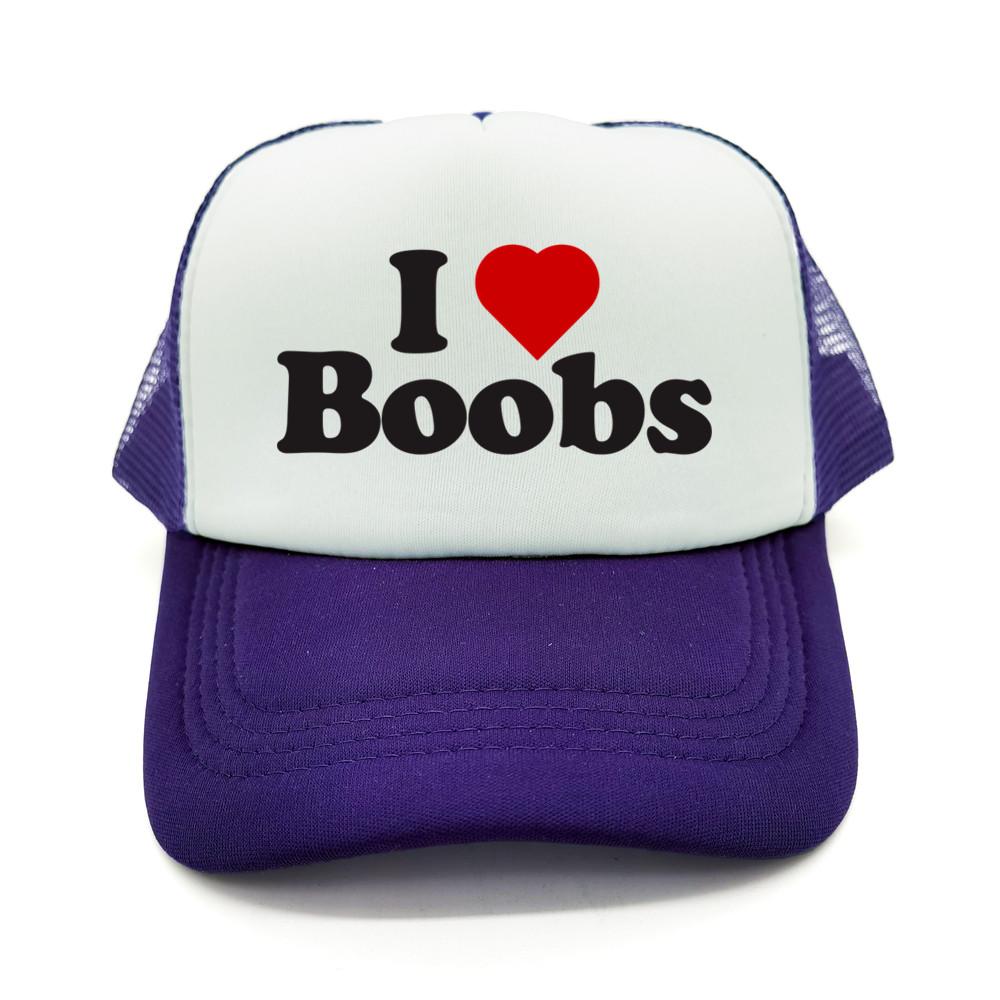 Funny I Love Heart Boobs Boobies Baseball Caps Summer Men Mesh Net Hat Joke Gifts Trucker Cap Outdoor Mesh Net Caps MZ079