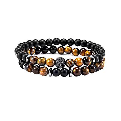 AIKS Brand Popular Black Gallstone Bracelet for Men, Black Mala Beads, Double-Strand Men's Bracelet, Hawaiian Style Gift