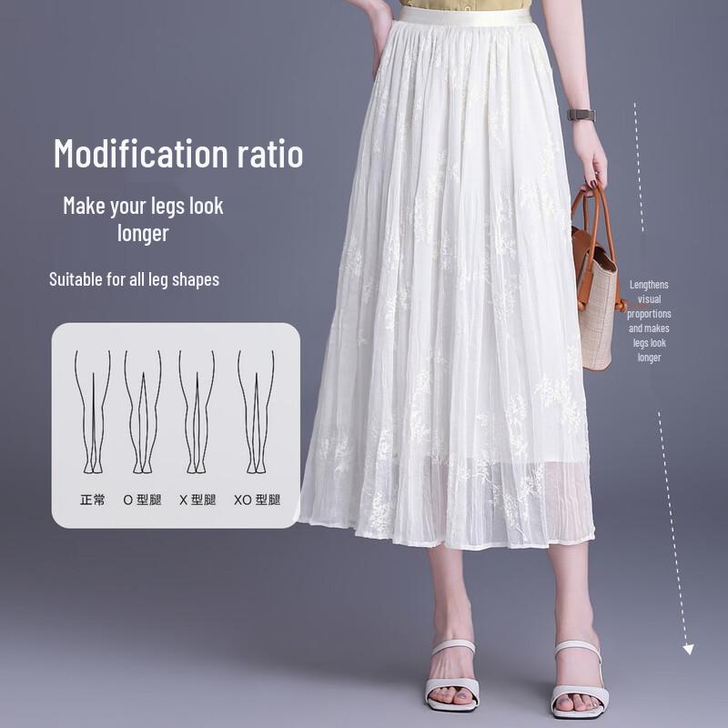French Romantic Embroidered Floral A-Line Maxi Skirt