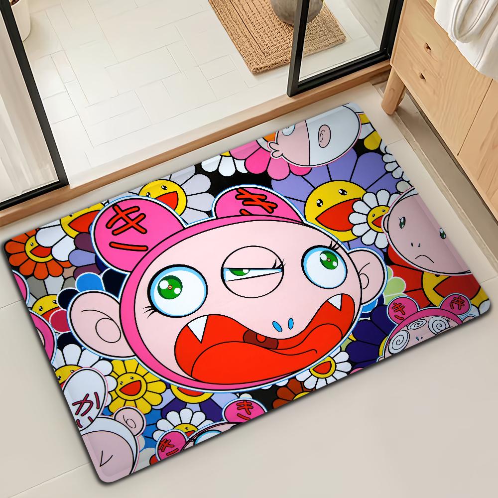 Fashion M-Murakamis Art T-Takashi Door Mat Bath Microfiber Decorative Versatile Flannel Floor Quick Dry Absorbent Non-slip Sole