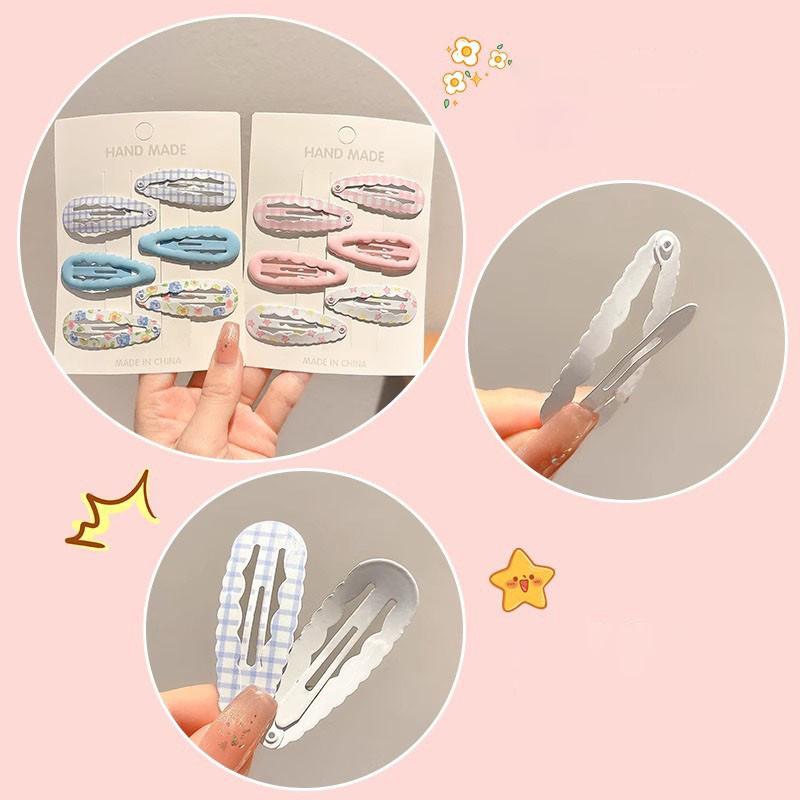 6pcs New Cute Floral Hair Clip Girl Check Sweet Colored Bangs Clip BB Clip Hair Accessories