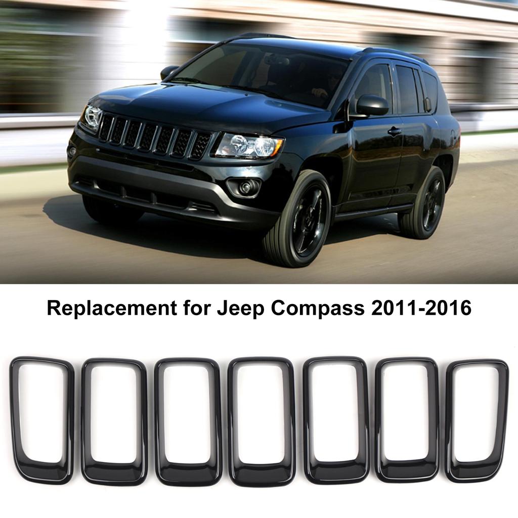 7pcs Front Grille Grill Insert Cover Frame Replacement for Jeep Compass from 2011 to 2016, 51137449207, 51137300589