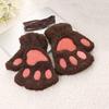 Winter Girl Cute Bear Cats Claw Cashmere Neck Hanging Half Finger Gloves Mittens