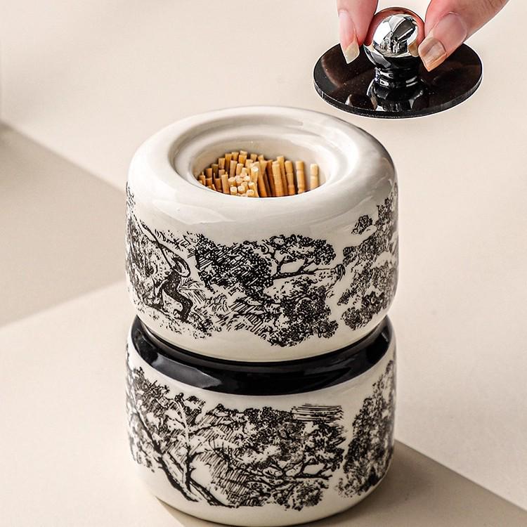 Ceramic Retro Toothpick & Cotton Swab Holder - High-End Home Decor Jar