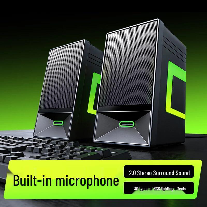 

Bluetooth 5.3 Stereo Computer Speakers with Built-in Microphone for Desktop and Laptop Use 80*95*155 mm