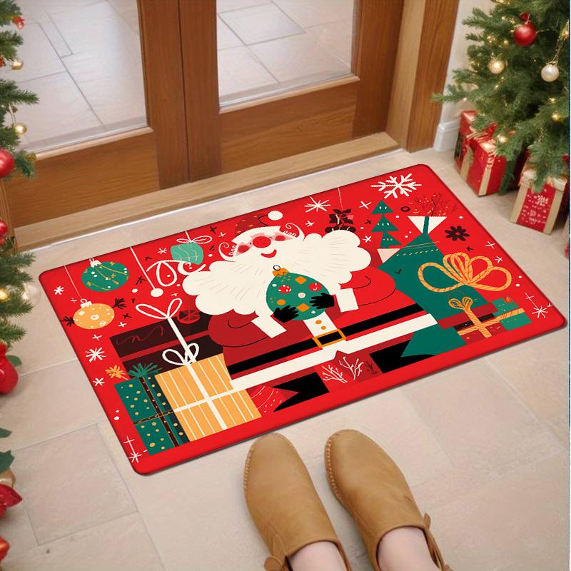 

Flannel Thickness 0.47inch - 1pc Cartoon Christmas Door Mat, Santa Claus and Christmas Gifts Print Absorbent Non-Slip Mat, Comfo 40cm x 60cm