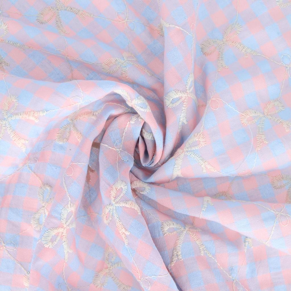 KIYOHARA Trend Colorful Check Ribbon 130cm Wide x 50cm Fabric, Embroidery, Cut, Pink, TF-89C