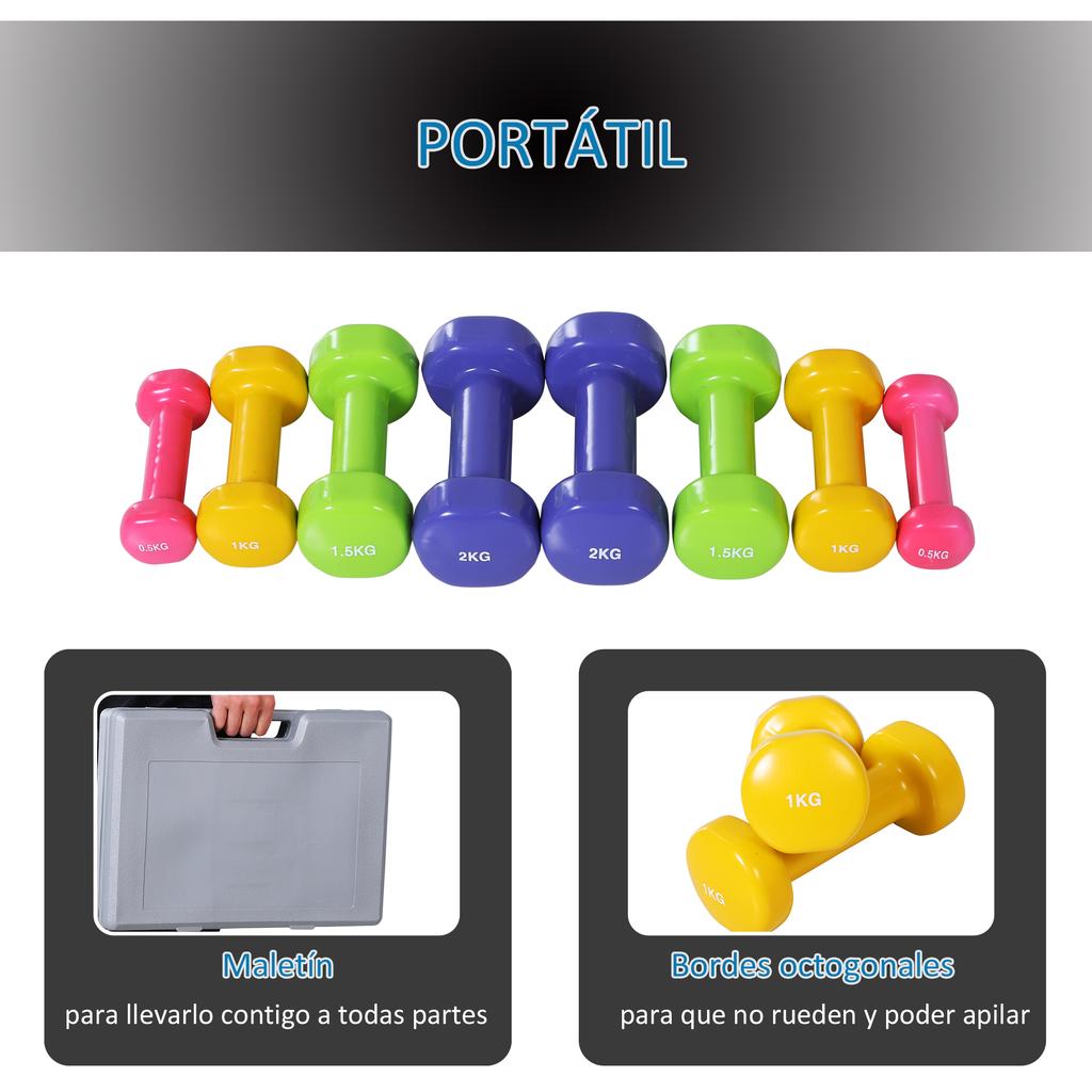 Dumbbell Set, 8-Piece, 4 Pairs 0.5-2 kg, Metal, 41 x 30 x 8 cm, Multicolor