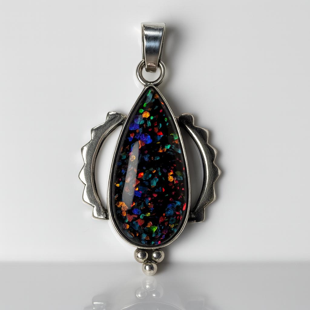 Natural Opal Pendant 925 Sterling Silver 35 ct Multicolor Pear Jewelry October Birthday Birthstone