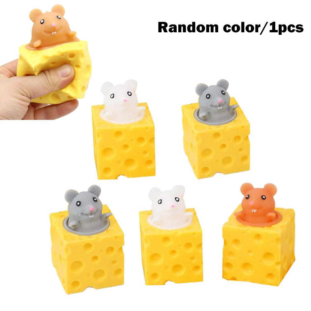 

Cheese Mouse Pop Up Squeeze Stress Relief Toy, TPR Fidget Sensory Toy for Kids & Adults Hide and Seek Figures жёлтый