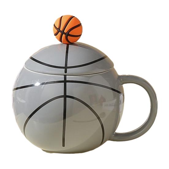 

Sports Themed Ceramic Mug with Lid And Spoon Badminton Football Basketball Coffee Tea Cup Unique Gift for Sports Lovers L