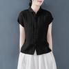 Summer Cotton Linen Shirt Women's Casual Short Sleeve T-shirt 95 Cotton Fashion Top Fly Sleeve Polo Collar Regular Sleeve
