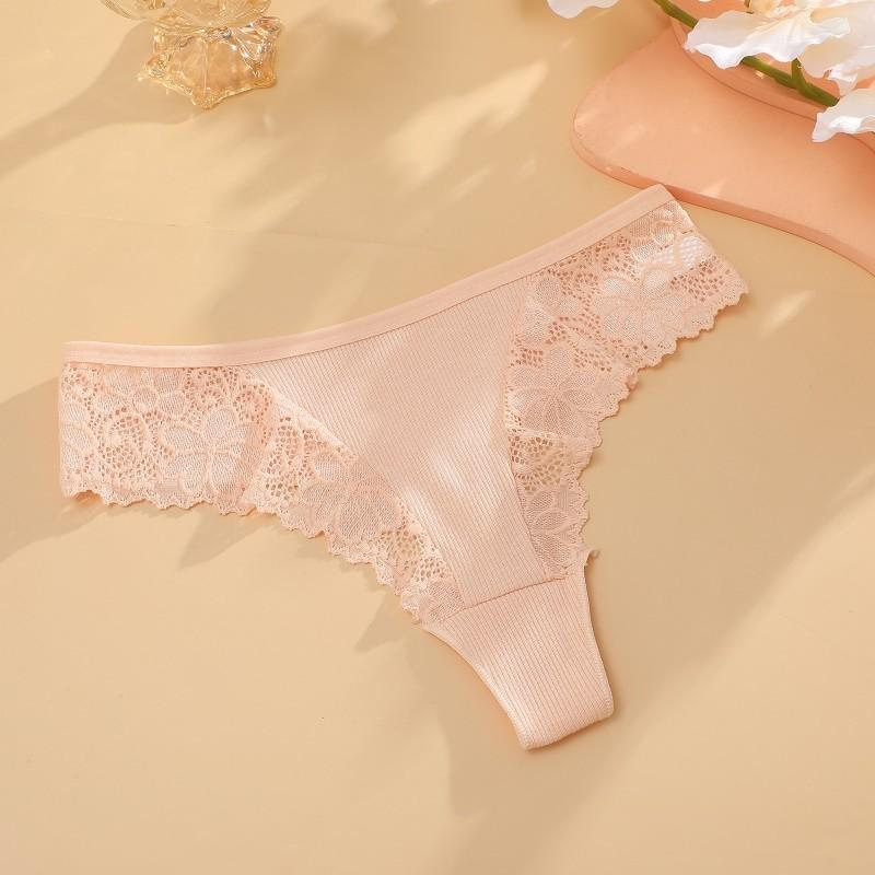 Women Cotton Panty Sexy Lace Thong Low Rise Transparent Underwear G-String Ribbed Intimates Breathable Lingerie
