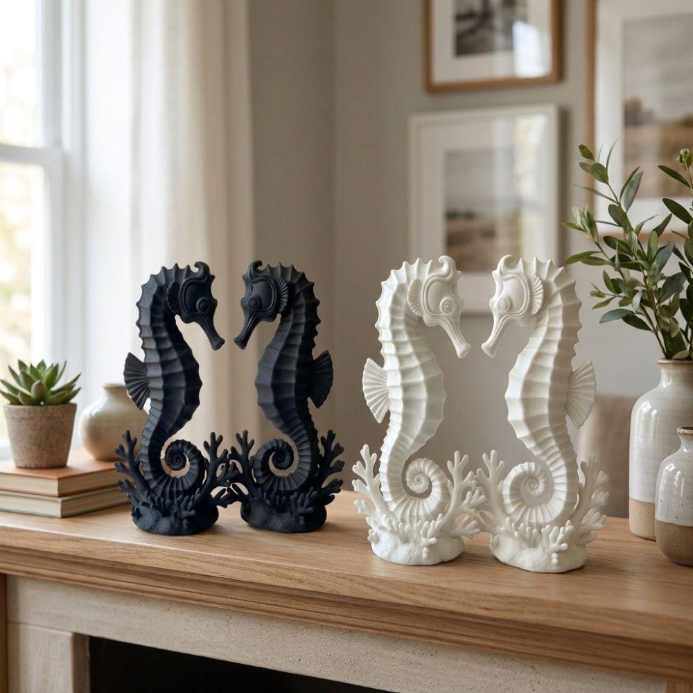 2PCS Minimalist Coral Base Seahorse Statue Double Seahorse Seahorse Table Decor Gift Giving