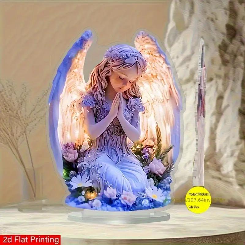 Rustige Stralende Gebedsengel 2D Acryl Beeldje Bureau Decoratie Geschikt voor Huis, Kerk, Bruiloft Perfect Spiritueel Cadeau