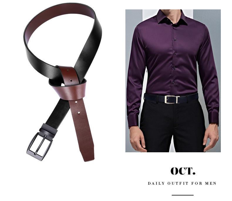 Men's Versatile Double-Sided Cowhide Belt with Rotating Pin Buckle