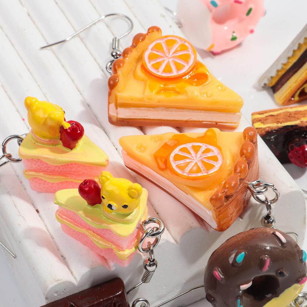 Fashion Cute 3D Cake Resin Drop Earrings for Women Girls Funny Donuts Cookies Food Shape Dangle Earring Party Jewelry Gifts