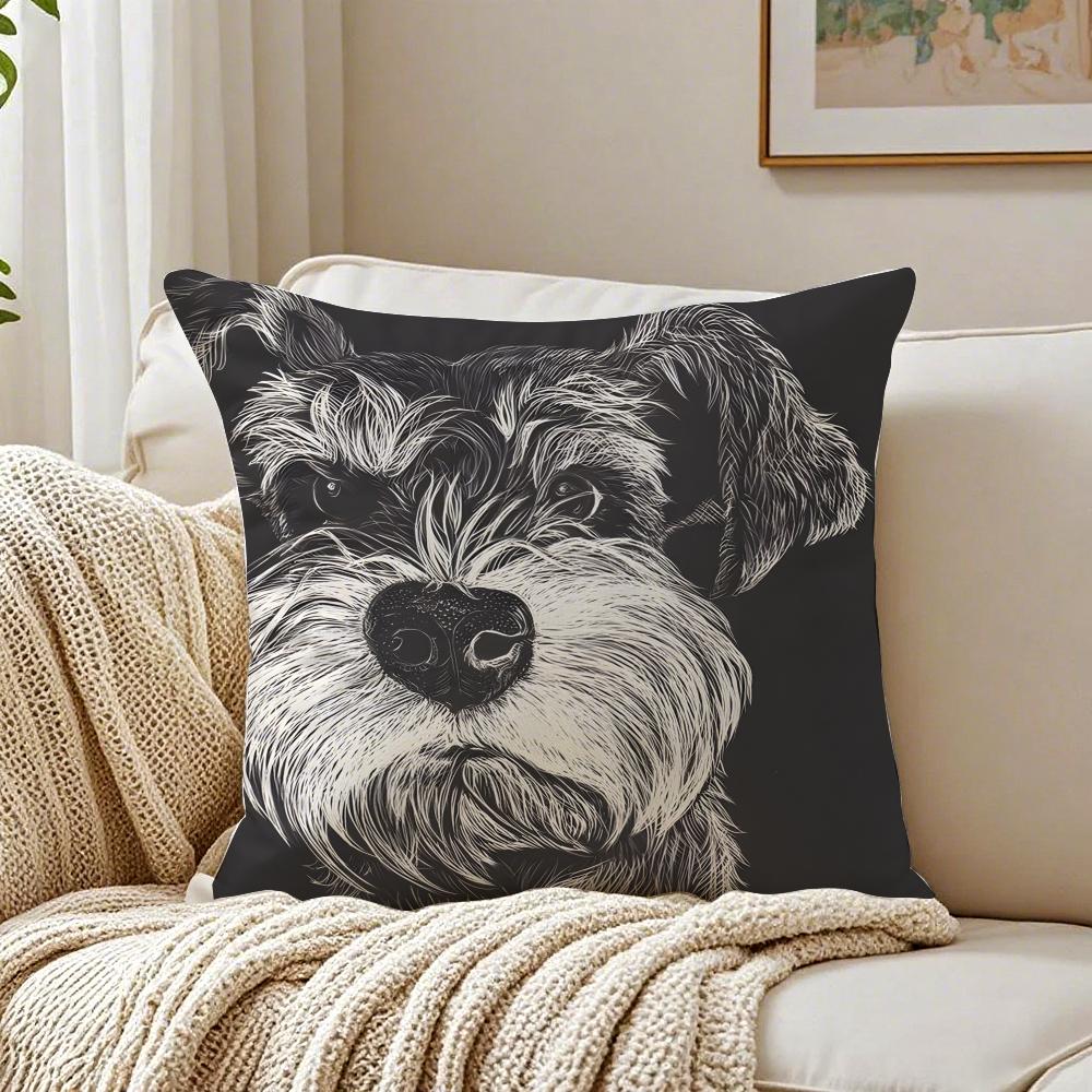 Miniature Schnauzer Pillow Cute Bearded Dog Cushion Cushion Cover Pillowcase Anti-Dustmite Living Room Sofa Decor Cushion Room