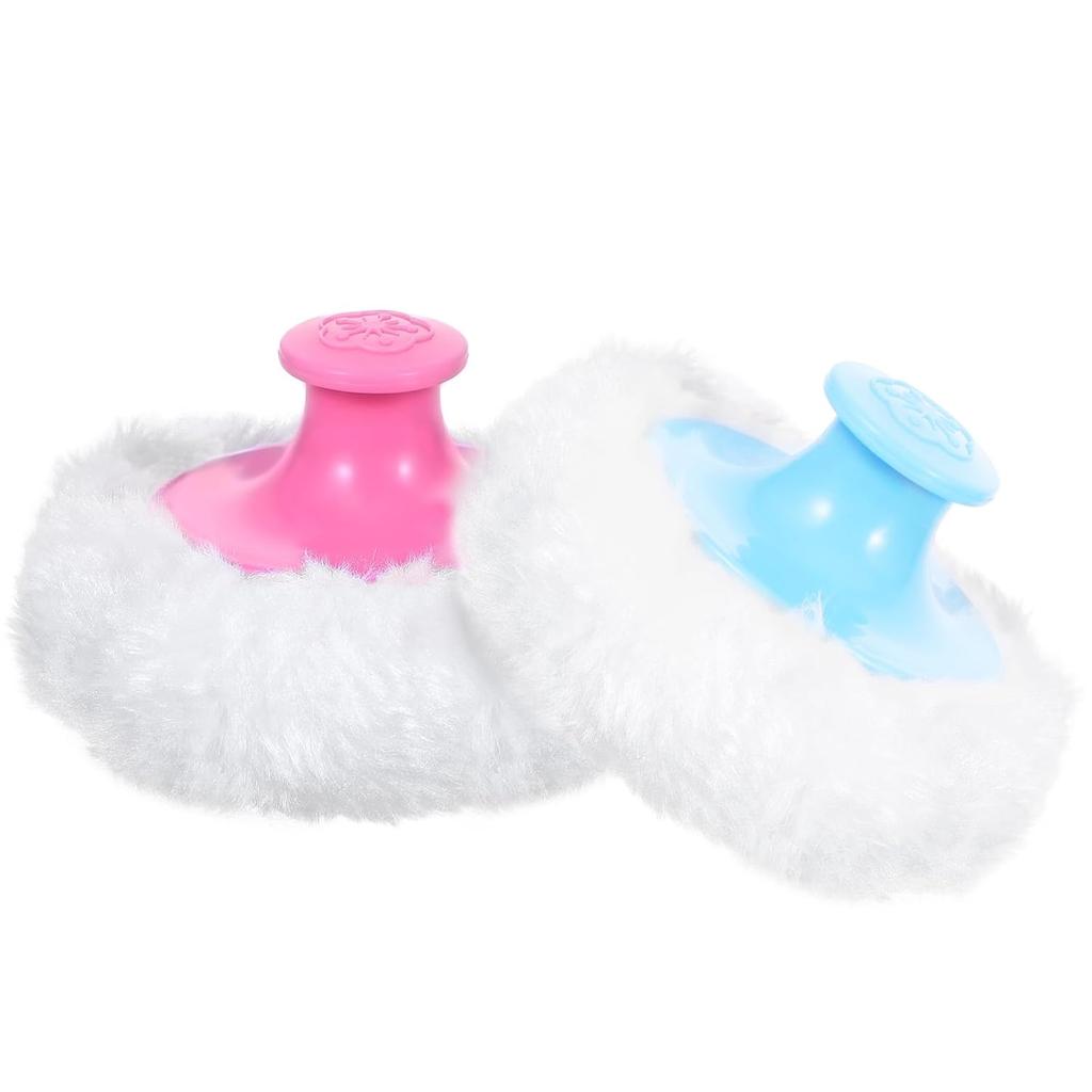 2 Pcs Large Fluffy Powder Puff Body Cosmetic Face Loose Powder Applicator Handle Foundation Puff Pad Washable Beauty Application Tool for Women