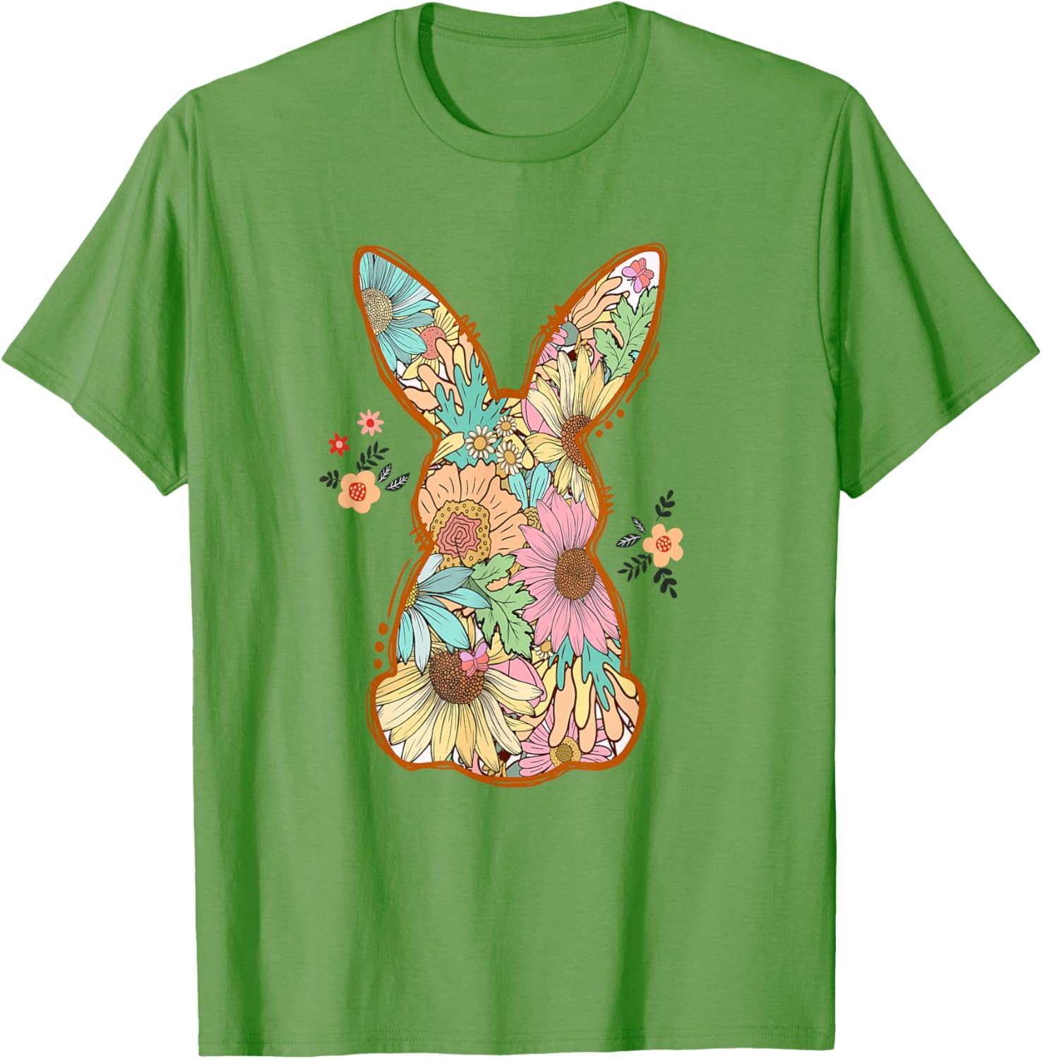 Floral Bunny Rabbit Easter Graphic Tee Breathable Cotton Casual Short Sleeve T-Shirt Daily Wear S