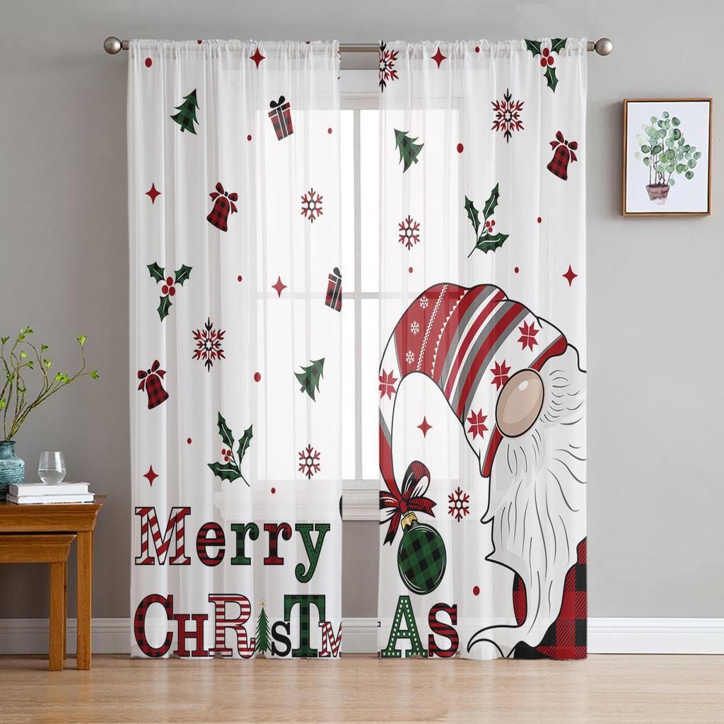 Christmas Snowflake Pink Yarn Curtain Window Tulle Curtains For Living Room Kitchen Sheer Window Treatments Voile Curtains