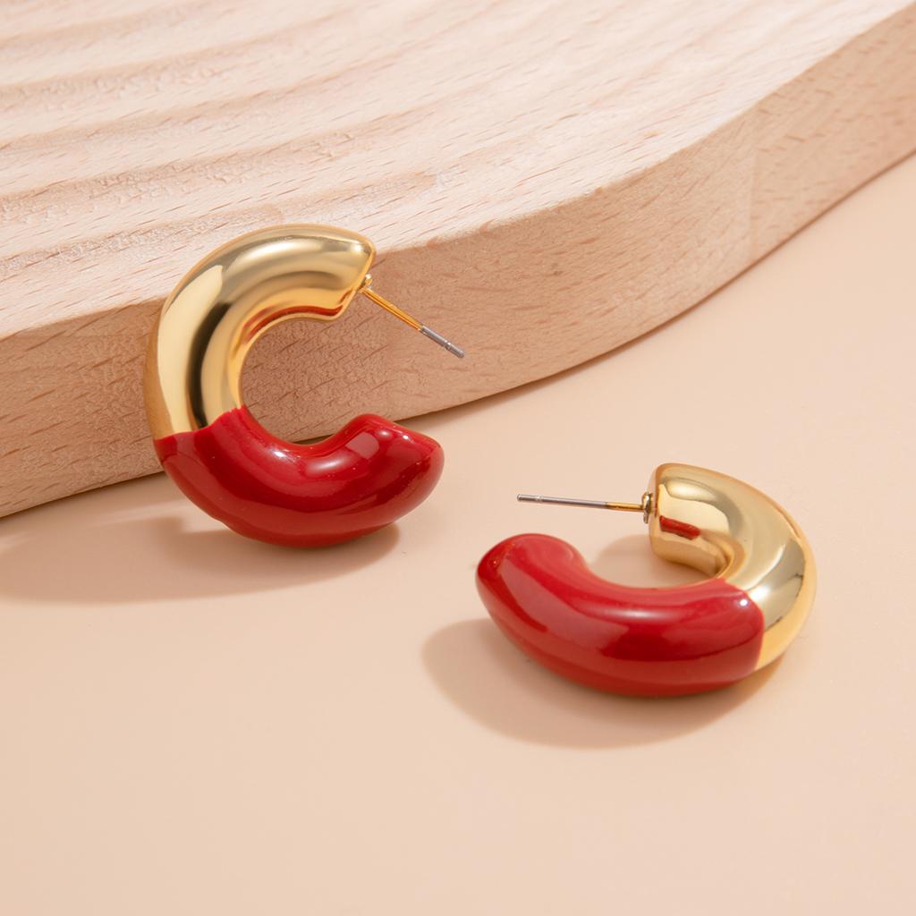 PuRui Trendy White/Black/Red C Shape Stud Earrings for Women New Acrylic Simple Earrings Ladies Party Wedding Zircon Gifts 2024