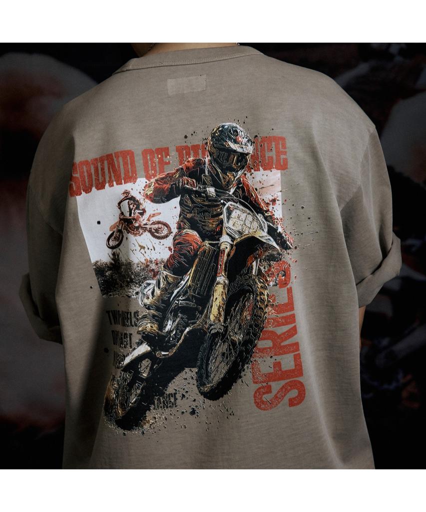 Silijeu Motorcycle Print Short Sleeve T-Shirt Satam26801Bex