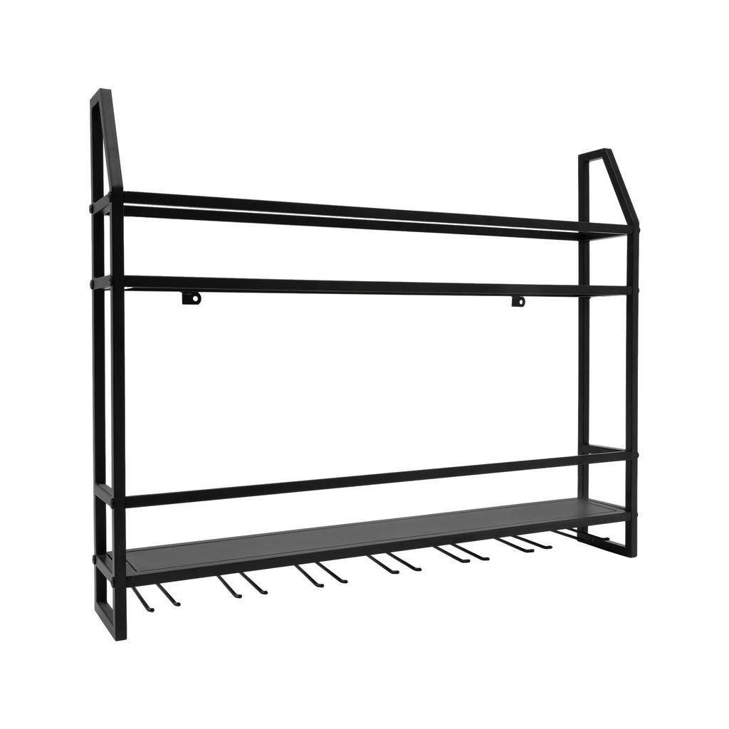 Wall Mounted Wine Rack – Industrial Style 2-Tier Storage Organizer for Bottles & Goblets