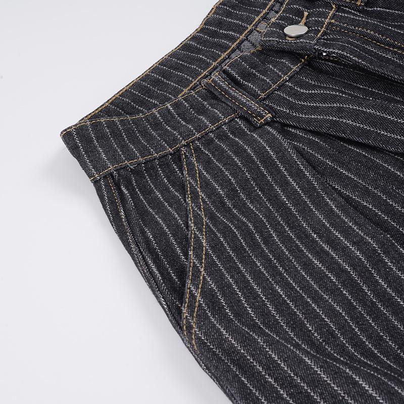 Herbst Retro Gestreifte Weite Jeans - Street Style Lockerer Schnitt